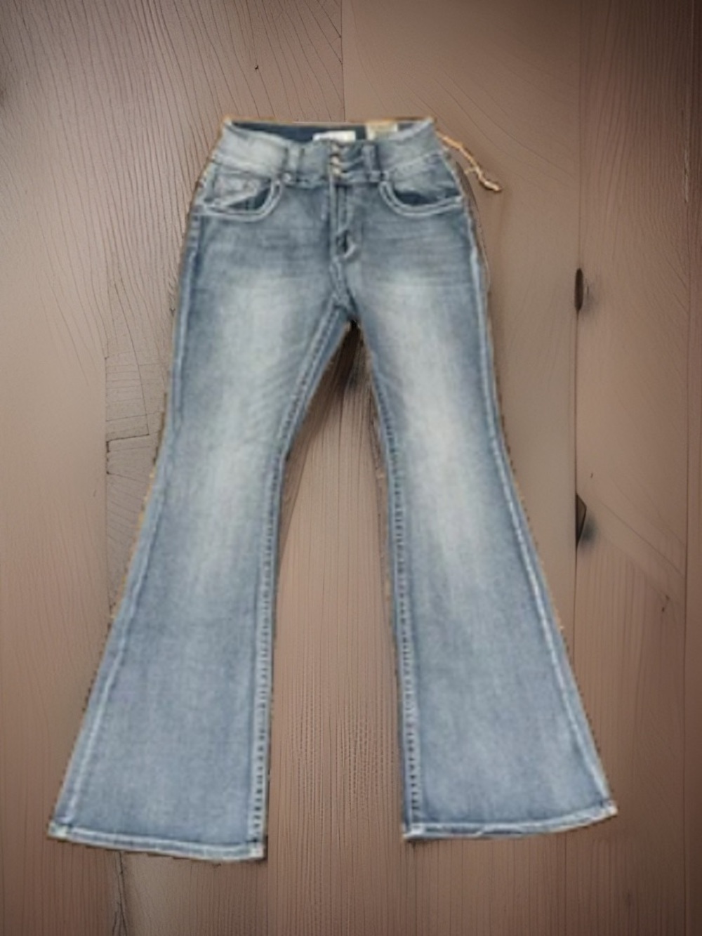 Vintage H&Y Mid-Rise Denim 3-Button Gems Elastic Waistband Flared Legs Jeans NWT